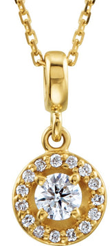 14K Gold Round Natural Diamond Halo-Style Necklace or Pendant - Yellow Gold