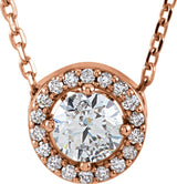 14K Gold Round Natural Diamond Halo-Style Necklace or Pendant – up to 1/5 CTW - Rose Gold - view 3