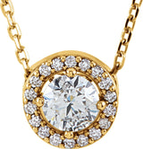 14K Gold Round Lab-Grown Diamond Halo-Style Necklace or Pendant – up to 1/4 CTW - Yellow Gold