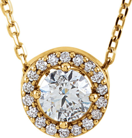 14K Gold Round Lab-Grown Diamond Halo-Style Necklace or Pendant – up to 1/4 CTW - Yellow Gold