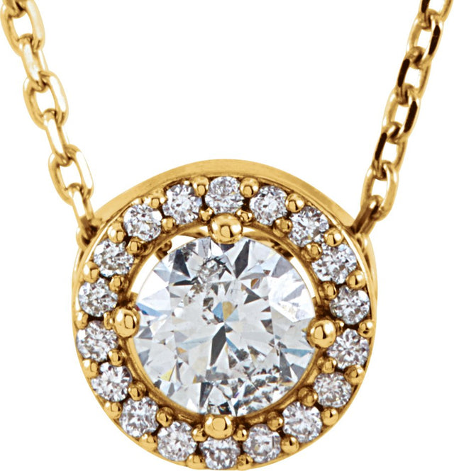 14K Gold Round Lab-Grown Diamond Halo-Style Necklace or Pendant – up to 1/4 CTW - Yellow Gold