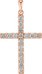 14K Gold Round Natural Diamond Accented Cross Necklace or Pendant - Rose Gold
