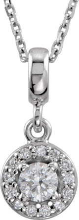 14K Gold Round Natural Diamond Halo-Style Necklace or Pendant - White Gold