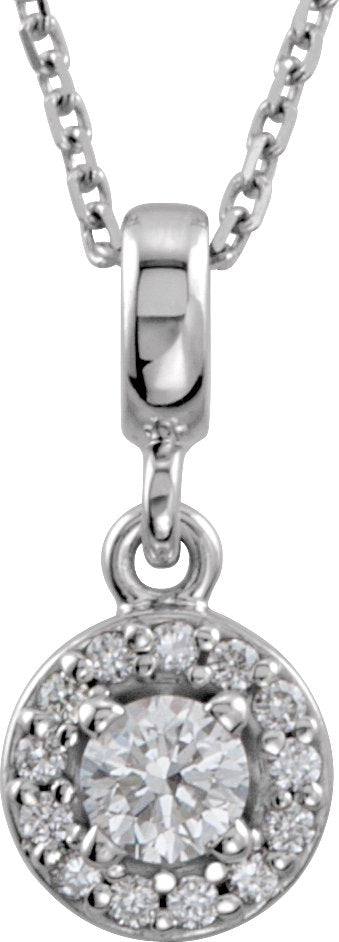 14K Gold Round Natural Diamond Halo-Style Necklace or Pendant - White Gold