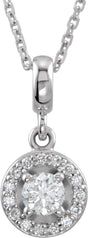 14K Gold Round Natural Diamond Halo-Style Necklace or Pendant - White Gold