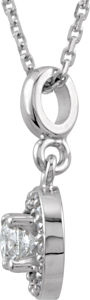 14K Gold Round Natural Diamond Halo-Style Necklace or Pendant - White Gold - view 2