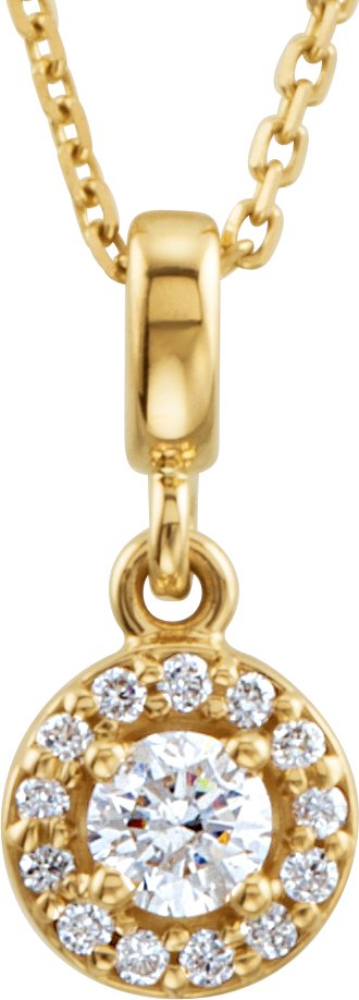 14K Gold Round Natural Diamond Halo-Style Necklace or Pendant - Yellow Gold