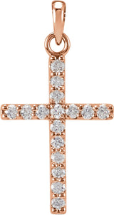 14K Gold Round Lab-Grown Diamond Accented Cross Necklace or Pendant - Rose Gold