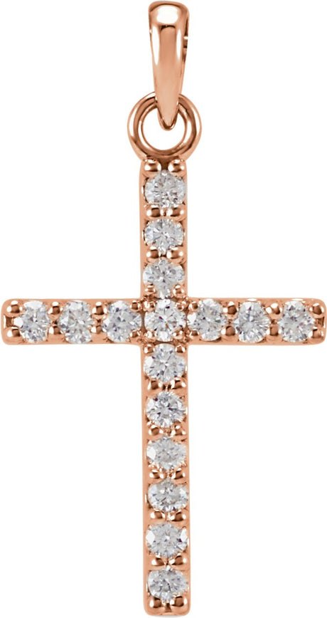 14K Gold Round Natural Diamond Accented Cross Necklace or Pendant - Rose Gold