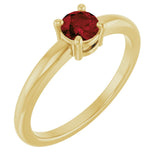 14K Gold Round Natural Mozambique Garnet Solitaire Ring - Yellow Gold