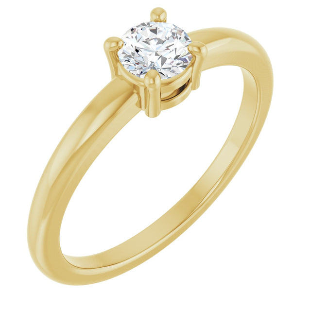 14K Gold Round Natural White Sapphire Solitaire Ring - Yellow Gold
