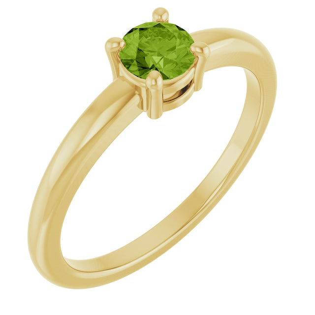 14K Gold Round Natural Peridot Solitaire Ring - Yellow Gold