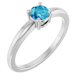 Platinum Round Natural Blue Zircon Solitaire Ring
