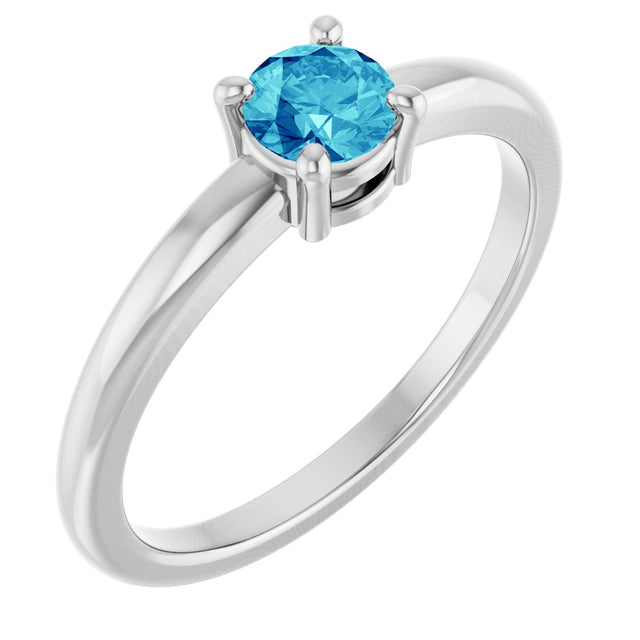 Platinum Round Natural Blue Zircon Solitaire Ring