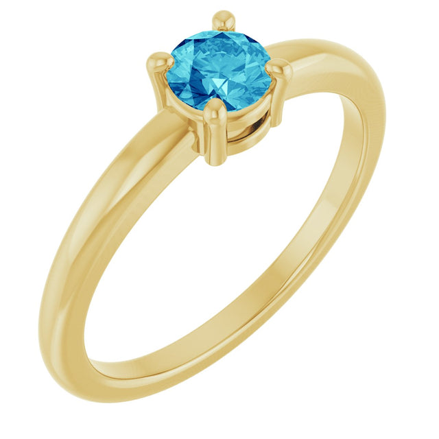 14K Gold Round Natural Blue Zircon Solitaire Ring - Yellow Gold