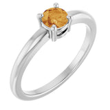 14K Gold Round Natural Citrine Solitaire Ring - White Gold