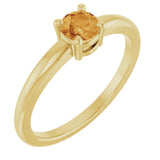 14K Gold Round Natural Citrine Solitaire Ring - Yellow Gold