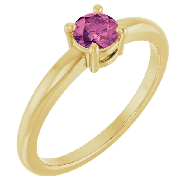 14K Gold Round Natural Pink Tourmaline Solitaire Ring - Yellow Gold