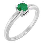 Platinum Round Natural Emerald Solitaire Ring