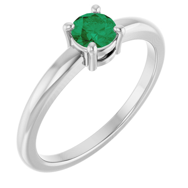 Platinum Round Natural Emerald Solitaire Ring