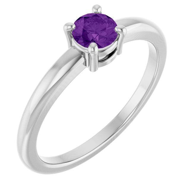 Platinum Round Natural Amethyst Solitaire Ring