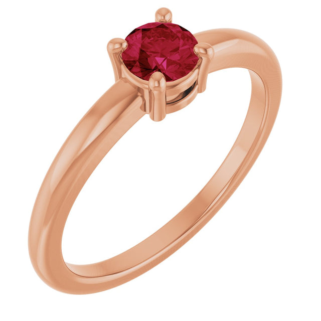 14K Gold Round Natural Ruby Solitaire Ring - Rose Gold