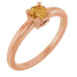 14K Gold Round Natural Citrine Solitaire Ring - Rose Gold