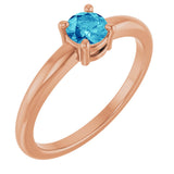 14K Gold Round Natural Blue Zircon Solitaire Ring - Rose Gold