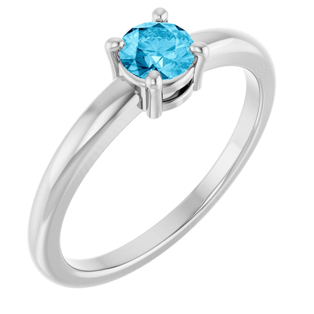 14K Gold Round Natural Aquamarine Solitaire Ring - White Gold