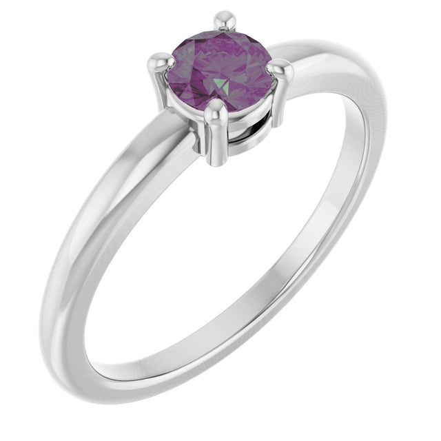 14K Gold Round Lab-Grown Alexandrite Solitaire Ring - White Gold