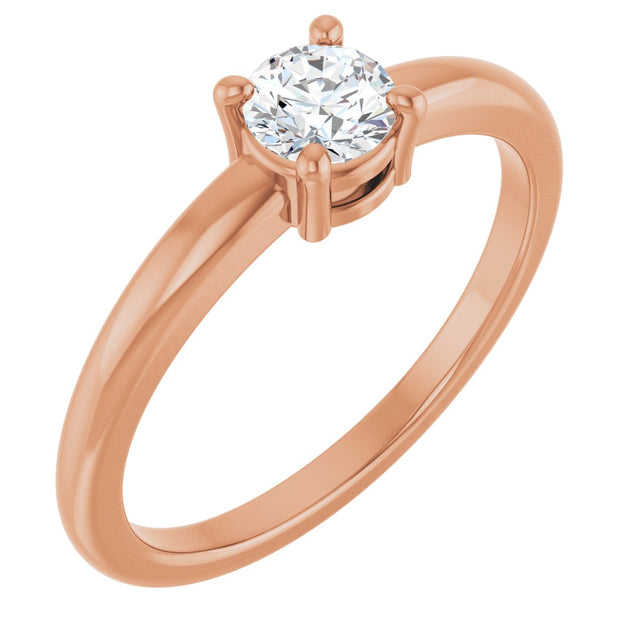 14K Gold Round Natural White Sapphire Solitaire Ring - Rose Gold