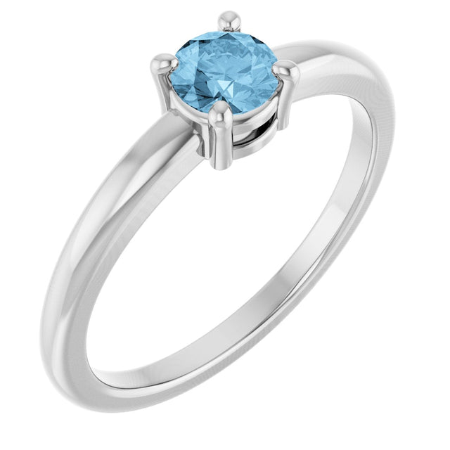14K Gold Round Natural Sky Blue Topaz Solitaire Ring - White Gold