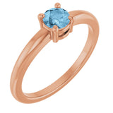 14K Gold Round Natural Sky Blue Topaz Solitaire Ring - Rose Gold