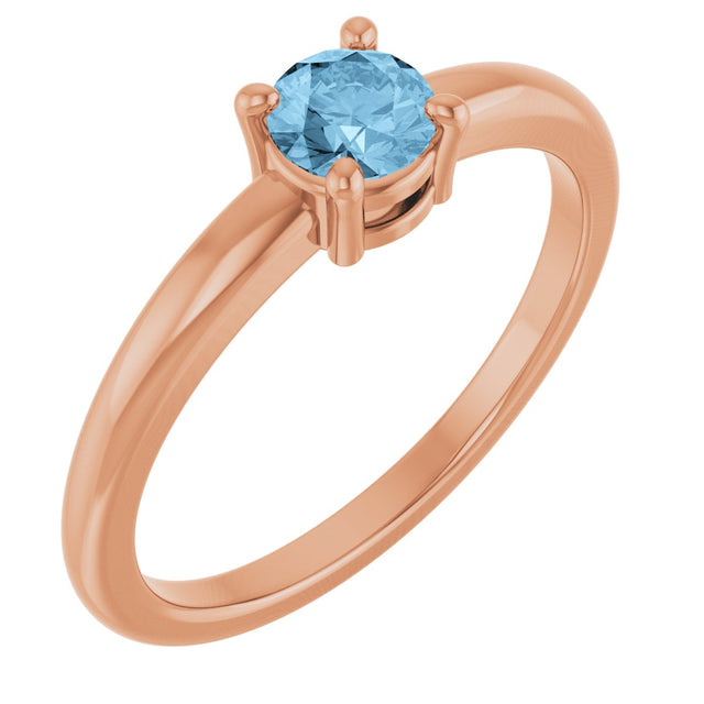 14K Gold Round Natural Sky Blue Topaz Solitaire Ring - Rose Gold