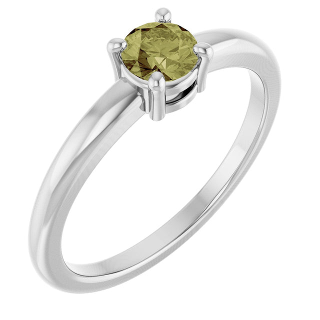 14K Gold Round Natural Green Sapphire Solitaire Ring - White Gold