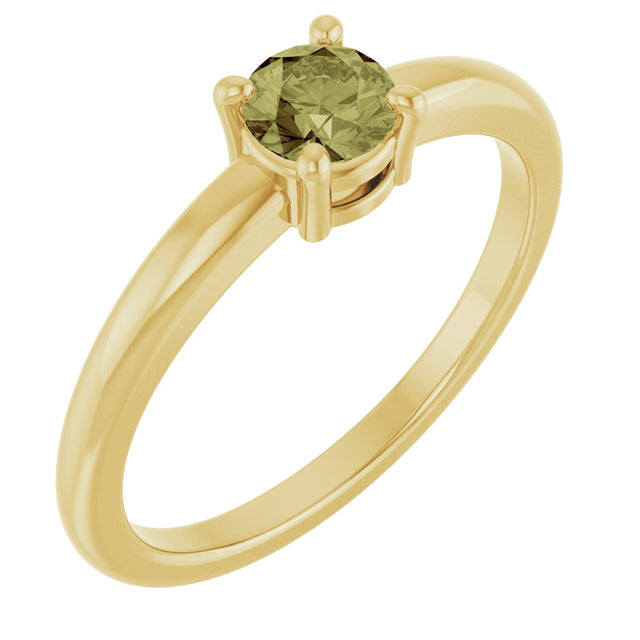 14K Gold Round Natural Green Sapphire Solitaire Ring - Yellow Gold