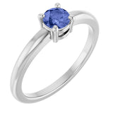 14K Gold Round Natural Tanzanite Solitaire Ring - White Gold