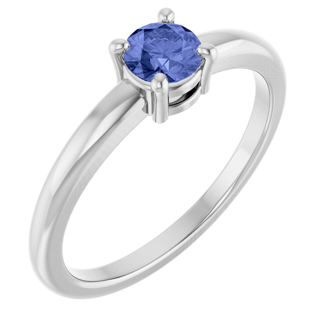 Platinum Round Natural Tanzanite Solitaire Ring