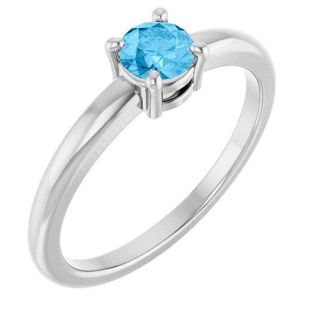 Platinum Round Natural Swiss Blue Topaz Solitaire Ring