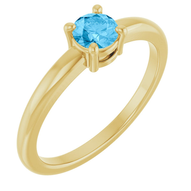 14K Gold Round Natural Swiss Blue Topaz Solitaire Ring - Yellow Gold