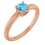 14K Gold Round Natural Swiss Blue Topaz Solitaire Ring - Rose Gold
