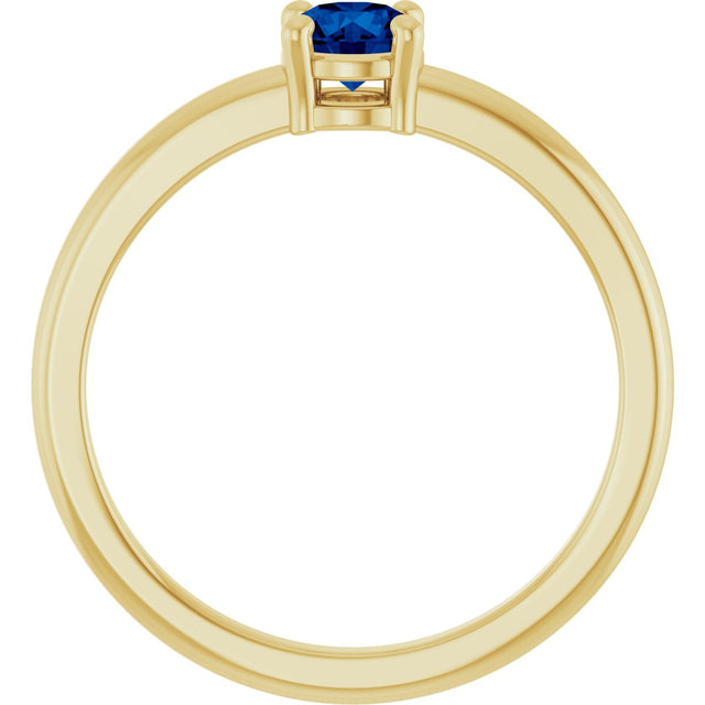 14K Gold Round Natural Blue Sapphire Solitaire Ring - Yellow Gold - view 2