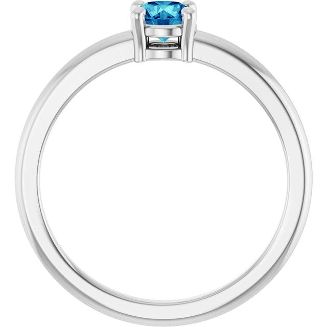 Platinum Round Natural Blue Zircon Solitaire Ring - view 2