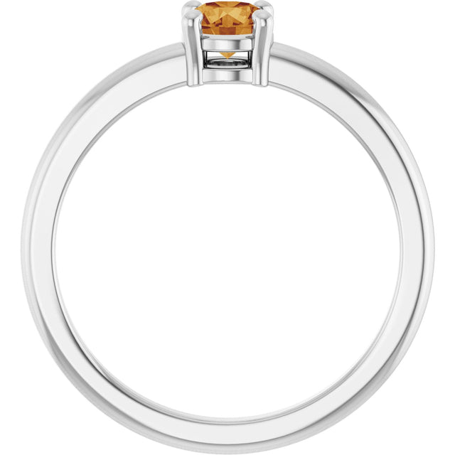 14K Gold Round Natural Citrine Solitaire Ring - White Gold - view 2
