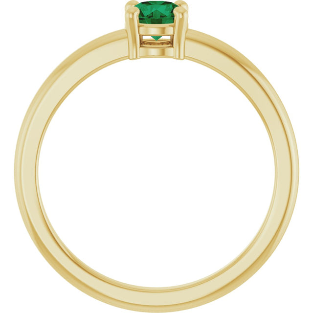 14K Gold Round Natural Emerald Solitaire Ring - Yellow Gold - view 2