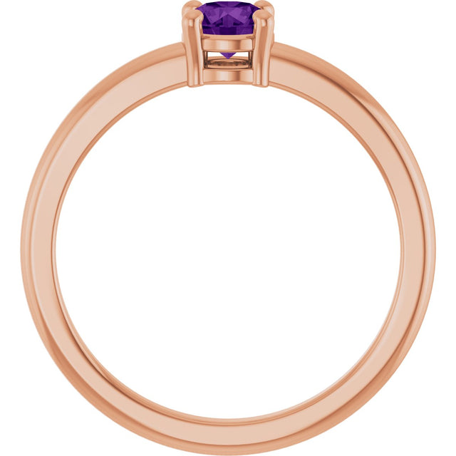 14K Gold Round Natural Amethyst Solitaire Ring - Rose Gold - view 2