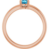 14K Gold Round Natural Aquamarine Solitaire Ring - Rose Gold - view 2