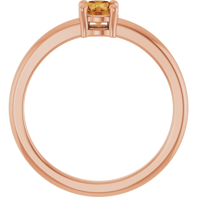 14K Gold Round Natural Citrine Solitaire Ring - Rose Gold - view 2