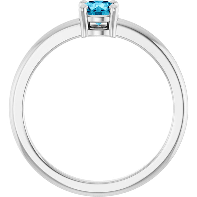 Platinum Round Natural Aquamarine Solitaire Ring - view 2