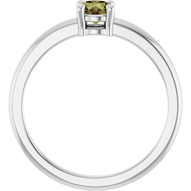 14K Gold Round Natural Green Sapphire Solitaire Ring - White Gold - view 2